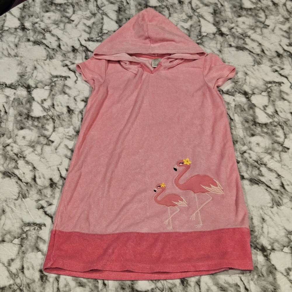 Gymboree Flamingo Terry Cloth Swim Cover Up‎ Girls Size 12 Pink Hooded Beach